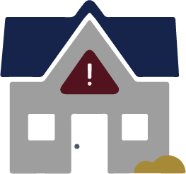 A house with a warning symbol at the peak.