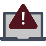 Computer with a caution sign