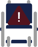 Image of a wheelchair with a caution sign